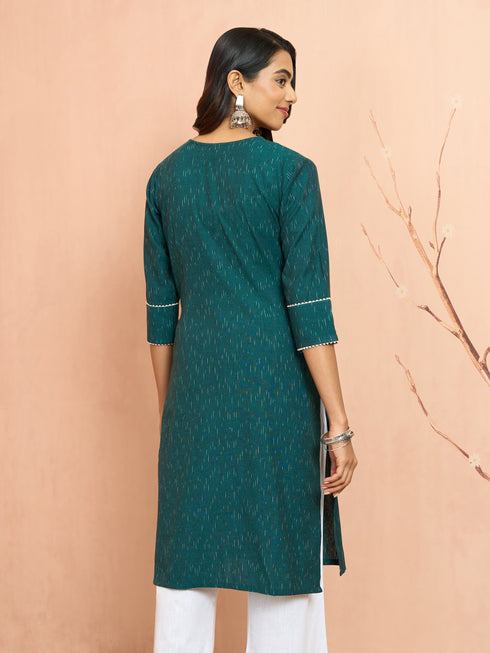 Women's Green Cotton Ikkat Kurta